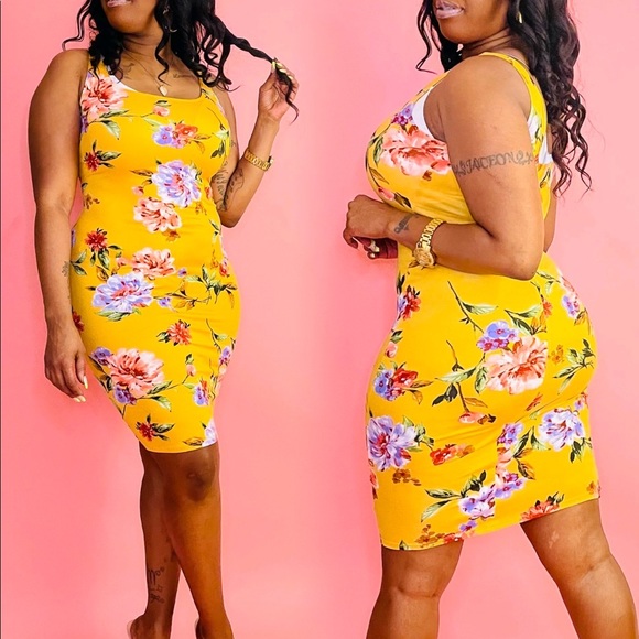 Mustard Floral Tank Top Midi Dress - Picture 2 of 5